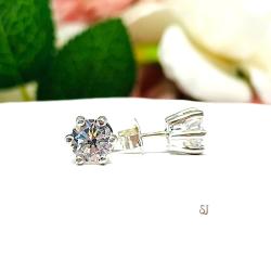 Round Cubic Zirconia 6 Prong Stud Earrings