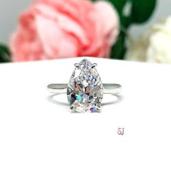 Pear-Cut CZ Engagement Ring • 12x8mm, Sterling Silver, Size 6