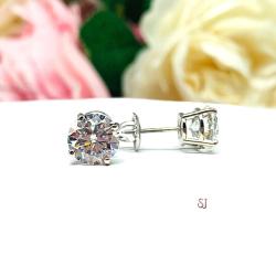 Moissanite 14k Gold Stud Earrings - Authentic round moissanites - Solid gold screw back settings - FREE 3RD DAY UPS