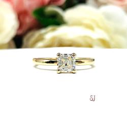 Petite Asscher Near Colorless CZ Gold Engagement Ring