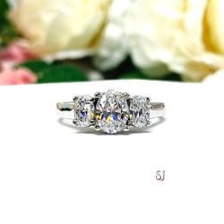 Oval Three Stone Cubic Zirconia Engagement Ring Size 6.5 CLEARANCE