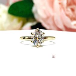 Oval Moissanite 6 Prong Gold Engagement Ring Authentic FREE UPS 3RD DAY