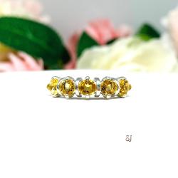 Citrine Five Stone Sterling Silver Ring Natural 4mm Round November Birthstone SIZE 7 FINAL SALE