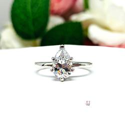 Pear Cubic Zirconia 6 Prong Engagement Ring