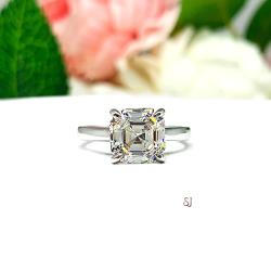 Asscher 8mm CZ 10k White Gold Engagement Ring Cathedral Setting