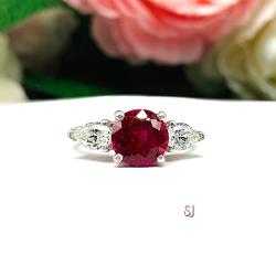 Lab Ruby 8mm Round with Pear CZ Accents Ring