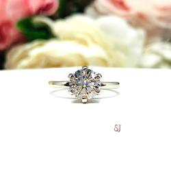 7mm Round Moissanite 6 Prong 14k White Gold Engagement Ring Size 6 FINAL SALE
