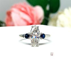 Marquise Cubic Zirconia Lab Blue Sapphire Accents Engagement Ring