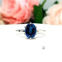 Lab Blue Sapphire Oval 6 Prong Ring