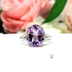 Lavender Amethyst Oval Sterling Silver Ring - Genuine 12x10mm (4.5 cts) rose de france amethyst
