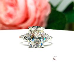 Elongated Cushion Near Colorless CZ Engagement Ring Round Accents