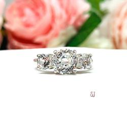 Lab White Sapphire Round Three Stone Engagement Ring