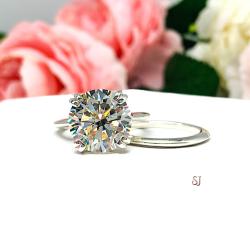Round 13mm CZ Engagement Wedding Ring Set Knife Edge Matching Band Near Colorless CZ Size 8