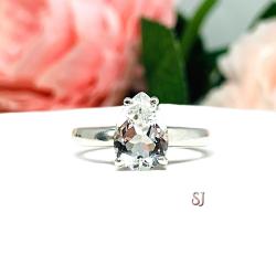 Natural White Topaz Pear Wide Band Engagement Ring Size 7 CLEARANCE