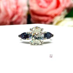 Oval Cubic Zirconia Lab Alexandrite Pears Three Stone Engagement Ring SIZE 7 FINAL SALE