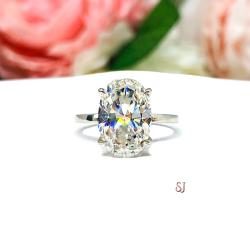 Elongated Oval 12x8mm Near Colorless Cubic Zirconia Engagement Ring Size 4.75 CLEARANCE