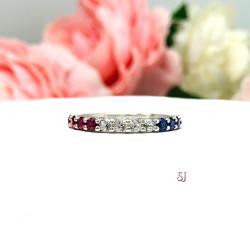 Lab Sapphire and Ruby 2.5mm Round Fourth of July Band or Stacking Ring