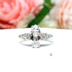 White Topaz Marquise Sterling Silver Ring Natural 12x6mm Round Accents Size 7 CLEARANCE