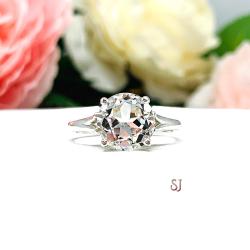 9mm Natural Round White Topaz Split Shank Ring SIZE 7 FINAL SALE