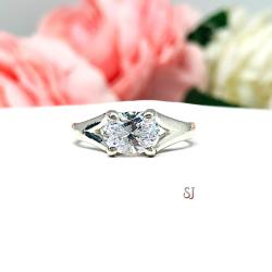 Oval Cubic Zirconia East West Engagement Ring SIZE 7 FINAL SALE