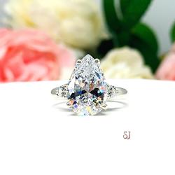 Pear CZ Engagement Round Accents Engagement Ring
