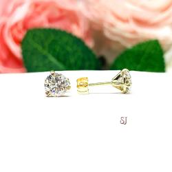 Moissanite Martini 14k Yellow Gold Stud Earrings - Authentic round moissanite - Solid gold settings - FREE 3RD DAY UPS