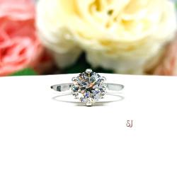 Round CZ 6 Prong Sterling Silver Engagement Ring Near Colorless CZ Weave Design Setting