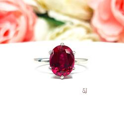Lab Ruby Oval Six Prong Ring