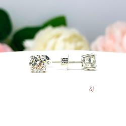 Round Moissanite Stud Earrings - Sterling Silver settings - April Birthstone Alternative - Authentic stones