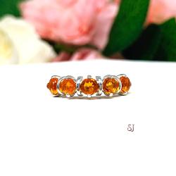 Natural Mexican Fire Opal Round Five Stone Ring
