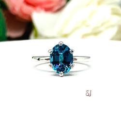 Peacock Blue Teal Color Nanocrystal Oval Ring