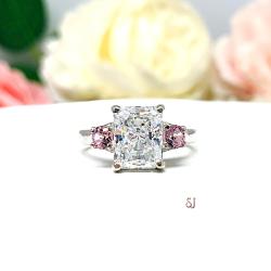 Radiant Cubic Zirconia Padparadscha Sapphire Accents Engagement Ring