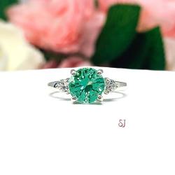 Seafoam Green Lab Spinel Round, CZ Accents Ring