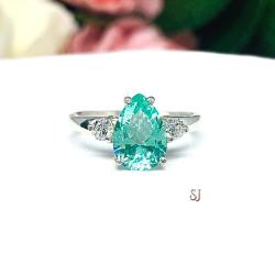 Seafoam Green Lab Spinel Pear CZ Accents Ring