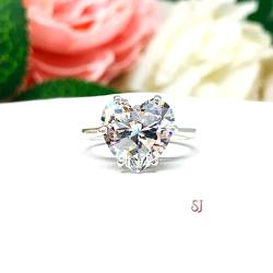 Heart Cubic Zirconia Six Prong Cathedral Engagement Ring