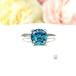 Old Mine Cut 8mm Swiss Blue Cubic Zirconia Ring