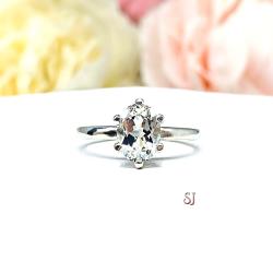 Natural White Topaz Oval Solitaire Ring - 6 prong sterling silver setting