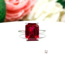 Lab Ruby 10x8mm Emerald Cut Ring