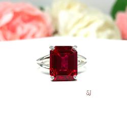 Lab Ruby 11x9mm Emerald Cut Ring