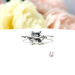 Lab White Sapphire Oval East West Horizontal Set Ring