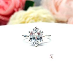 Lab White Sapphire Oval Six Prong Ring