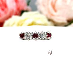 Lab Ruby Cubic Zirconia 3mm Round Five Stone Ring