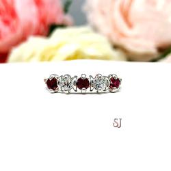 Lab Ruby CZ 3mm Round 5 Stone Ring