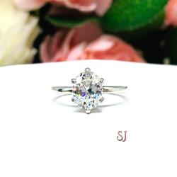 Oval Near Colorless 9x7mm Cubic Zirconia 6 Prong Engagement Ring