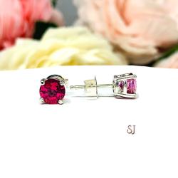 Round Mystic Pink Topaz Stud Earrings October Birthstone Alternative