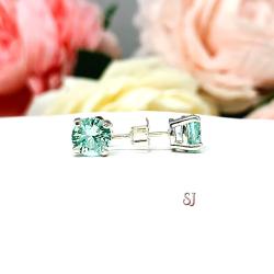 Seafoam Green Lab Spinel Stud Earrings Sterling Silver 6mm Round Basket