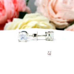 Round Natural Faceted Rainbow Moonstone Stud Earrings June Birthstone