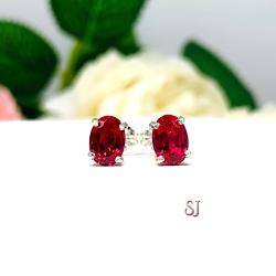 Oval Lab Ruby Stud Earrings