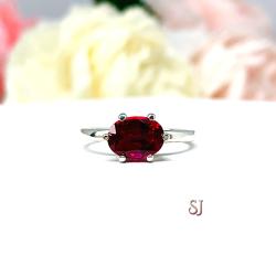 Lab Created Ruby Oval East West Horizontal Set Ring