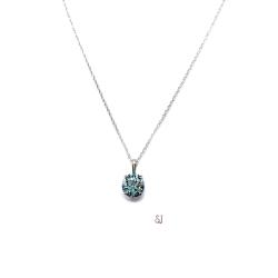 Round Aquamarine Blue Moissanite Gold Pendant with Chain FREE UPS 3RD DAY